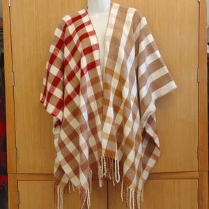 Sonoma One Size Plaid Acrylic Cape/Poncho with Arm Holes.